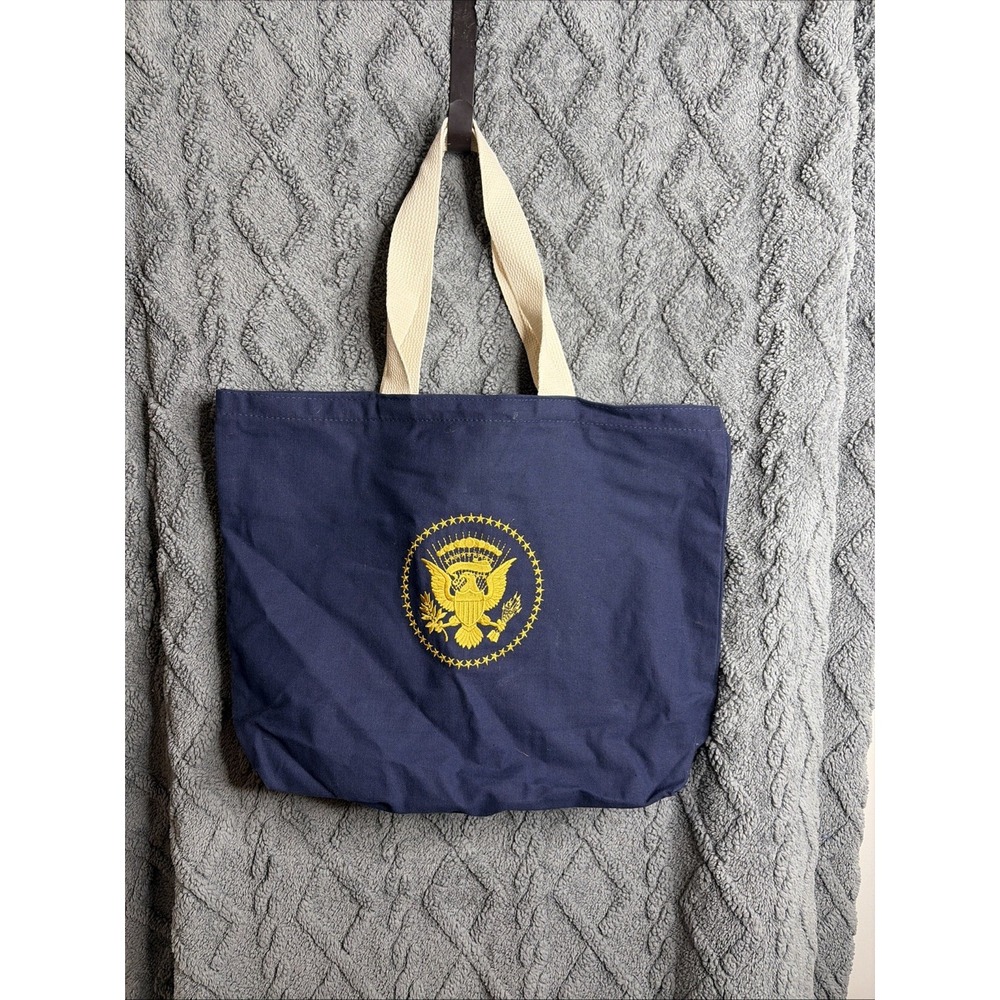 Presidential Seal Canvas Tote Bag Navy Blue Gold Embroidery Made in USA Trump